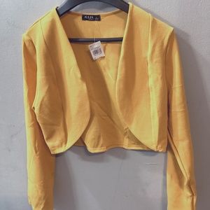 Basic Cropped Blazer-Mustard